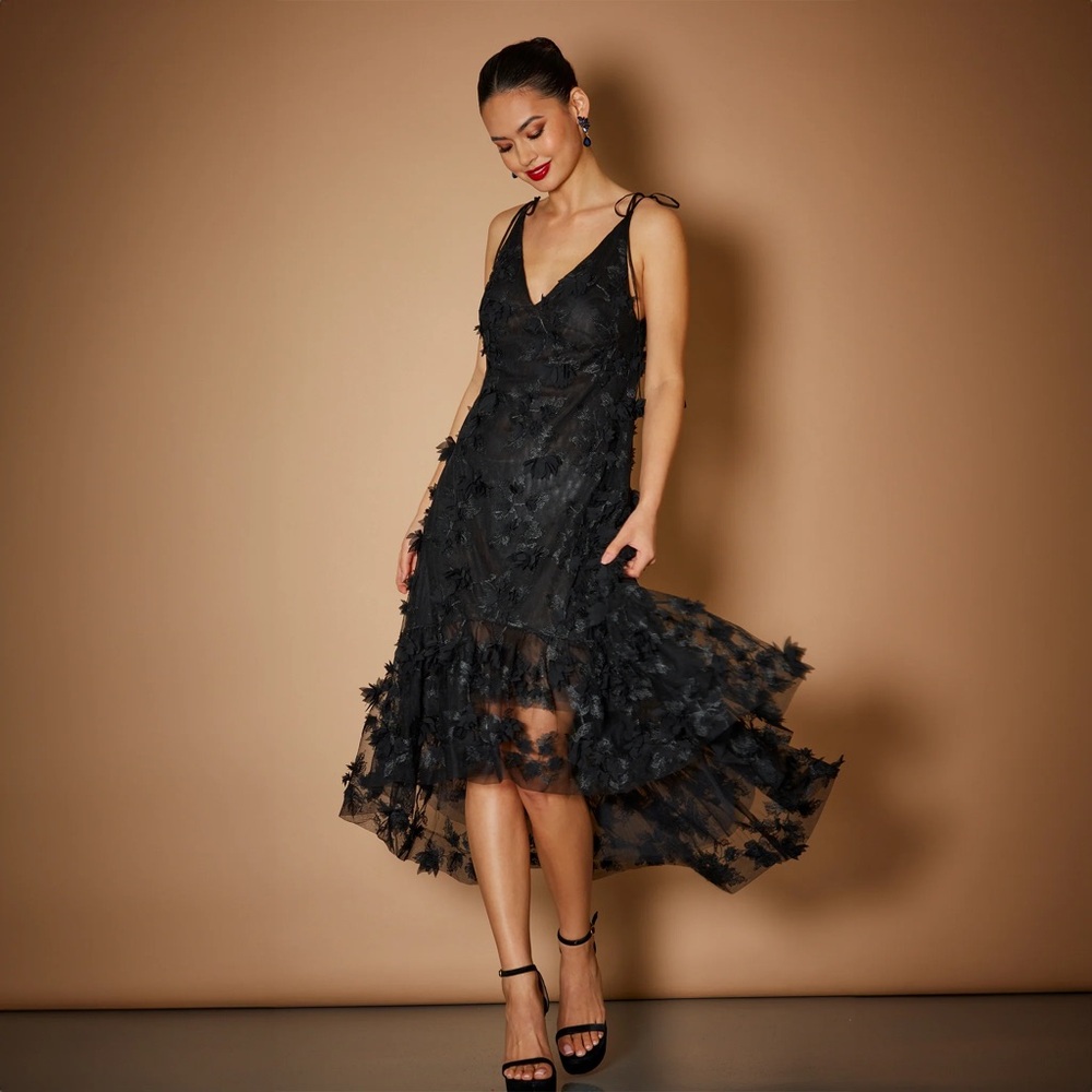 HELSI Black Ella 3D Floral Applique Maxi Dress